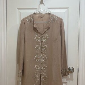 Embroidered Tan Long Sleeve Top